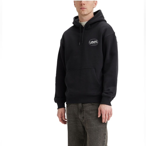 Levi’s Black Surf Hoodie Men’s M | Logo Fleece Pullover Sweatshirt - Picture 1 of 5